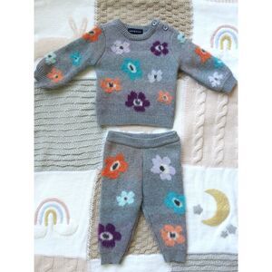 Andy & Evan Gray Floral Sweater Set 3-6M